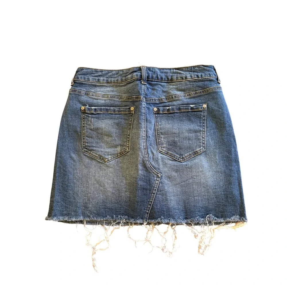 Altar'd State Distressed Denim Mini Skirt Sz‎ Small Raw Frayed Hem Boho Festival